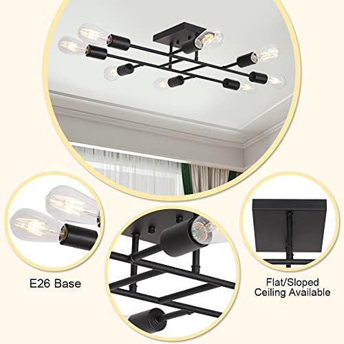Тулуце Модерен Таван Светло Полу Рамна Монтажа Светло Тела Средината На Векот Црн Спутник Лустери со 8 Светла Кујна Светлина Таванот За Спална Соба Трпезарија Днев