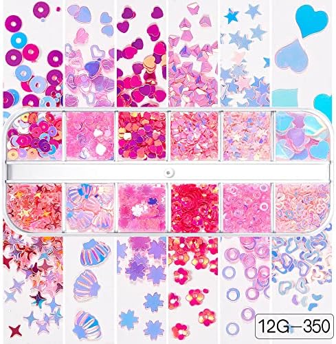 Денот на в Valentубените на ноктите на в Valentубените 24 решетки Спарки срцеви сјајни starsвезди starsвезди розови школки дизајн 3Д холографски