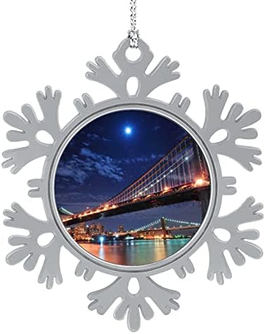 Bridgeујорк Бруклин мост Месечината Снегулка за приврзоци Божиќ што виси украси Печати Божиќни украси на дрво