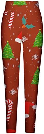 Тренингот високи половини сирена Божиќни хеланки за жени контрола на стомакот, печатени јога панталони, слаби истегнати панталони