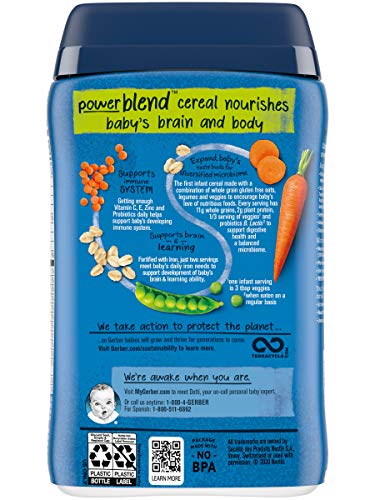 Gerber 2 -ри храна, мешавина на моќност житни култури за бебе, пробиотик, овесна каша, леќа, моркови и грашок, со цели зрна и растителни