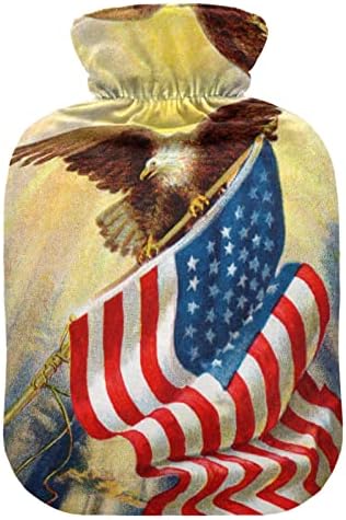 Шише со топла вода Оаренол Гроздобер Американско знаме ќелав орел патриотски спомен ден 4 -ти јули топла вода торба со покривка за топла и ладна компресија 1 литар