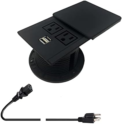 Зешан биро квадратна моќност Громметна табела за табели Громет црна со 2 USB полначи 2 наизменични кабел за напојување и лизгачко