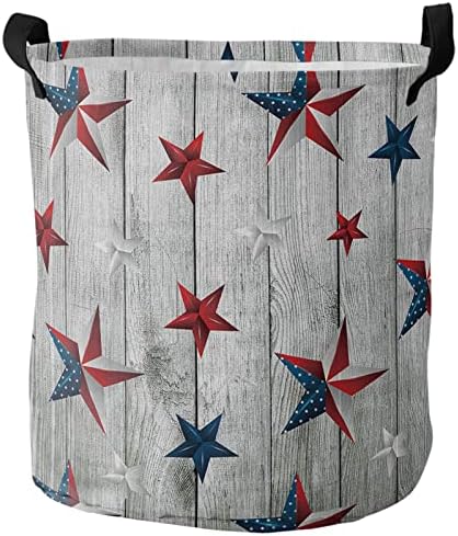 Кошница За Чување алишта Патриотски Ѕвезди Дрвени 4 јули Големи Преклопни Канти За Складирање Со Рачки Знамиња НА САД Ја Попречуваат Торбата