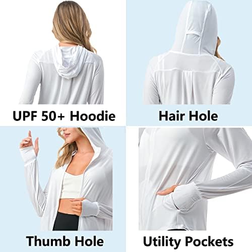 PetaLroz Women's upf 50+ Sun Заштита на дуксе јакна Комплетна патент со долга ракав УВ кошула со дупки со палецот, пешачење на отворено