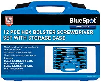 Bluespot 12pce Hex Bolster Screwder Shickdriver поставен со куќиште за складирање