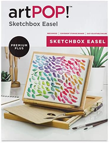 Артпоп! Sketchbox Easel, прилагодливо, полиран буково дрво со фиока за складирање за уметничко масло, акрилик или боја на акварел, маркери, материјали за цртање и скицирање