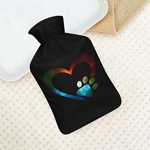 Galaxy Paw Print Heart Printed Both Both Water With со мека кадифен капаче за гумена торба за вбризгување на вода 1000 ml