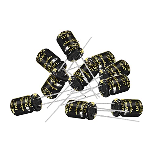Uxcell Алуминиум радијален електролитски кондензатор со 220UF 25V 105 Целзиусови живот 2000h 8 x 12 mm црна 10 парчиња