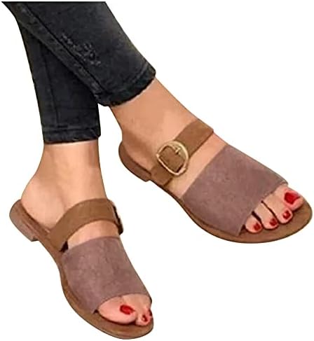 IQKA Women Women Flatform Sandals Мешани бои, лента за токи, рамни чевли, отворени пети, лизгање на летни папучи на плажа слајдови