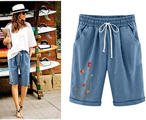Бермуда шорцеви за жени должина на коленото лето обична чиста боја со дрес шорцеви со џебови со џебови со куќички удобни долги шорцеви