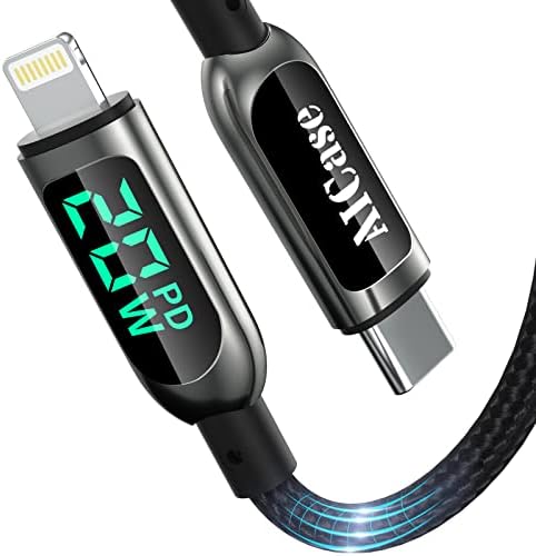 AICASE USB C до L IGHTNING CABLE, 16FT CONDER CONDER CORD со LED дисплеј компатибилен со iPhone 14 13 13 Pro 12 Pro Max 12