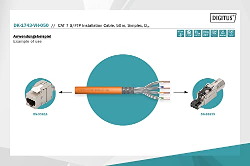 Дигитус Мрежен Кабел Cat-7-50m S-Ftp Инсталационен Кабел-Симплекс-Dca LSZH-3-1200 MHz - AGG 23/1 Бакар-Портокал