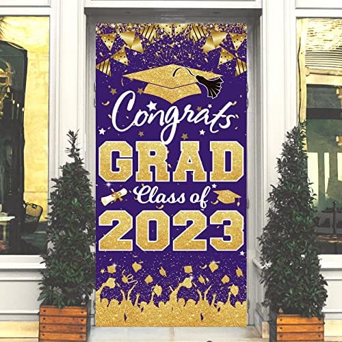 Дипломирање Декорации За Забави Виолетова Златна Класа од 2023 Година Честитки Град Банер Злато Град 2023 Дипломирање Украси За Забави