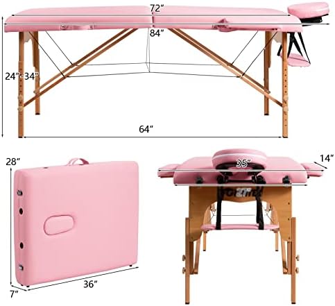 ZSEDP 84 L Преносна маса за масажа за прилагодување на спа -креветот за прилагодување на бањата w/носење розово розово