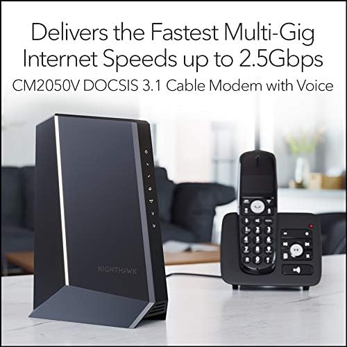 Netgear Nighthawk Xfinity Модем Со ГЛАС Кабелски Модем DOCSIS 3.1 Gigabit, Поддржува Кабелски Планови До 2.5 Gbps, 2 Телефонски Линии