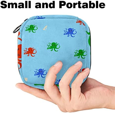 Оријукан санитарна торба за складирање на салфетки, торба за преносни периоди за жени девојки менструална чаша торбичка, цртан филм океански животински октопод бр