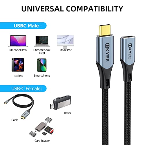 UKYEE USB C Продолжен Кабел 3.3 Ft , НАЈЛОН Плетенка USB 3.1 Тип C Машки До Женски Продолжување Брзо Полнење Компатибилен СО USB C Центар, Лаптоп, Таблет И Мобилен Телефон, Nintendo Пр