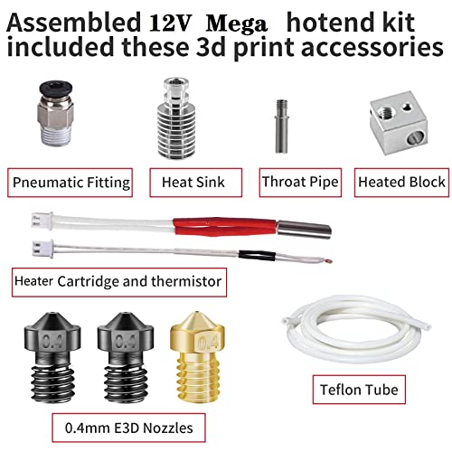 Оригинални 12V AnyCubics i3 Mega Hotend со 2 парчиња зацврстен челик 0,4 mm E3d V6 млазници за AnyCubic Mega Extrouder 3D Hotend