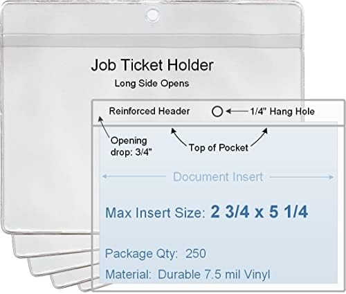 2 3/4 х 5 1/4 Држач За Билети За Работа/Продавница Винил Пластичен Ракав, Сет од 100, Долг Страничен Отвор, Издржлив 7,5 мил Кристално