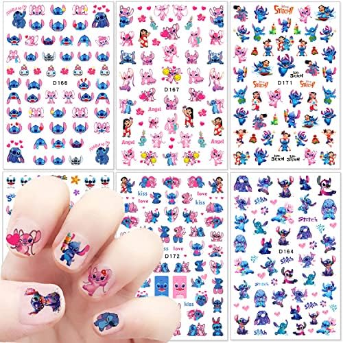 6 чаршави симпатични налепници за уметност за нокти на ноктите декорации за нокти 3Д самолепливи симпатични налепници за нокти Дизајн на цртани филмови за нокти на