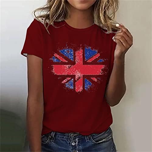 Unionек Jackек врвови за жени 2023 година кралот Чарлс Коронирање на празнични кошули во Велика Британија со знаме за печатење со кратки ракави на екипаж блуза