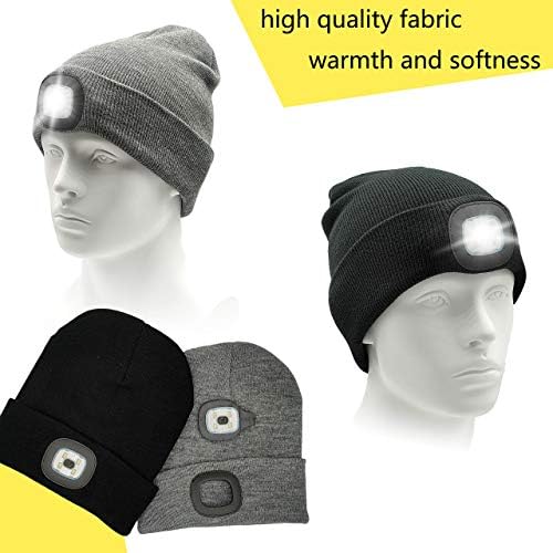 Unisex beanie капа со светлина, USB -полнеж на предводени предности, подароци за татко татко мажи сопруг топло плетено капаче