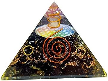 Sharvgun Ex-LG Black Tourmaline Stone Orgonite Pyramid Flower of Life Crystal Crystal 65-75mm