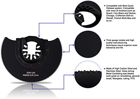 HIFROM 3-7/16 инчен полукружно дрво/пластика/мека-метална осцилирачка пила за сечила, сет на сечилото, поставен компатибилен со