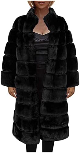 Womenените долги крзнено крзно палто отворено преден меки нејасен удобност топла надворешна облека парка долга павче зимска фаукс