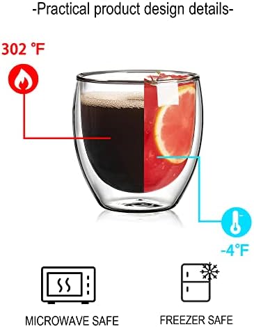 Начел Стакло Еспресо Чаши Во собата на 4-8 Мл Двојно Ѕид Стакло Кафе Чаши Јасно Кафе Тамблери, Изолирани Боросиликатно Стакло