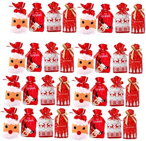 50 парчиња Обвивки За Бонбони Со Божиќна Тематика Симпатични Чанти Со Врвки Со Мешан Стил Божиќни Украси Подароци Украси