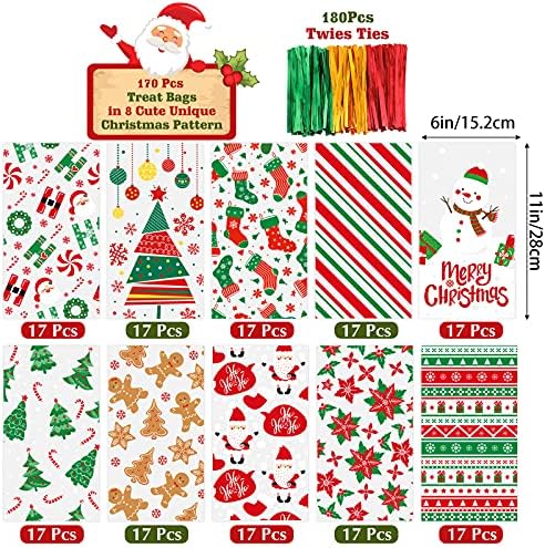СУПЕРЛЕЛЕ 170 парчиња Божиќни Кеси Со Целофан Чување Бонбони Торби За Чување Божиќни Задоволства Со 180 парчиња Завртете Ги Врските Партиска