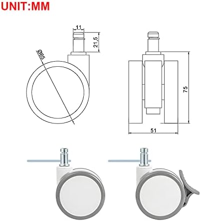 Heimp Канцелариски Стол Вртливи Тркалца Со Сопирачка, Завртка | M10 * 20mm | 5 парчиња Носивост 200kg, Стп Вртливи Тркала За Тркала