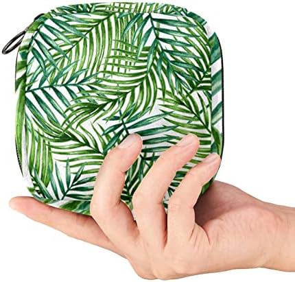 Тропска дланка лисја зелена шема на акварела санитарна торба за чување салфетка торба за преносен период торба за жени тинејџерки