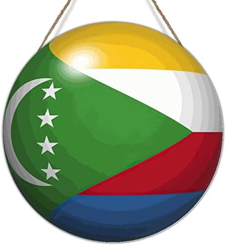 Comoros знаме на тркалезна врата потпишување коморос знаме рустикална фарма куќа дрво палета wallидна уметност знак плакета