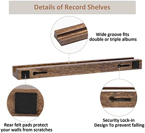 Simesove Vinyl Record Storage, полици за прикажување на снимање минималистички дизајн цврсто орев винил рекорд држач за монтирање, модерна полица за рекорди со широк жлеб