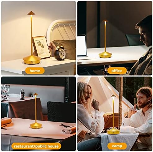 Lubebeibei LED ламба за маса безжични, преносни преносни ламби со контрола на допир 3 осветленост затемнување, декор метално кафе ресторан ноќно светло за читање на домаш?