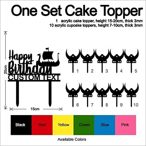 TC0112 Среќен Роденден Викинг Брод Партија Свадба Роденден Акрилна Торта Топпер Кекс Топперс Декор Сет 11 парчиња Со Персонализирано Вашето Име