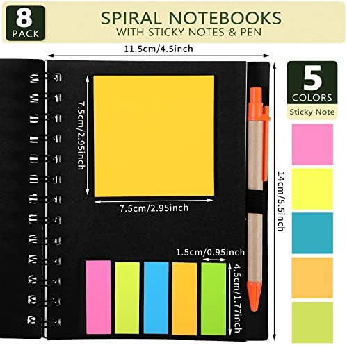 8 пакет наредени спирални тетратки Крафт Закрила Белешка Стено тетратка со пенкало во држач на страницата маркер за леплива нота во боја на