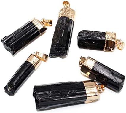 Природни црни турмалини неправилни ленти од стрип -камена турмалин заздравувачки скапоцени камења приврзоци злато позлатени ѓердан додатоци