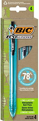 BIC Ecolutions Pens Pens Pens Pens, Medion Point, 4-толпа, пенкало со црно мастило направени од 78% рециклирана пластика врзана со океанот
