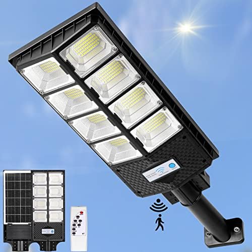 Zjojo Solar Street Lights Надворешно водоотпорен водоотпорен, 6500K 10000LM 448 LEDOS соларни паркинг светла Душка до зора, сензор за