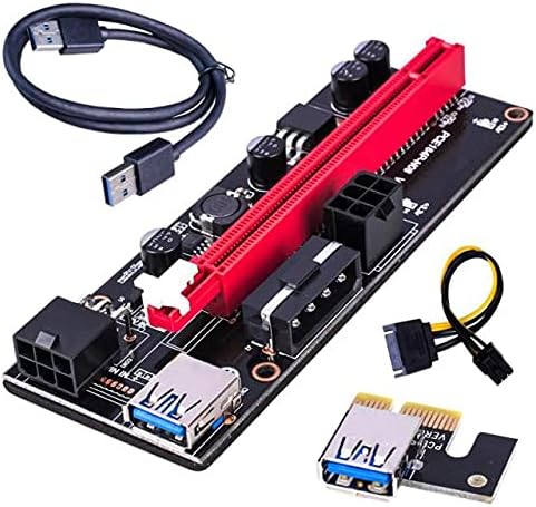 Конектори 6PCS Најновиот експрес 1x 4x 8x 16x Extender Riser Adapter картичка SATA 15PIN до 6 пински кабел за напојување VER009 USB 3.0 PCI -E Riser Ver 009S -