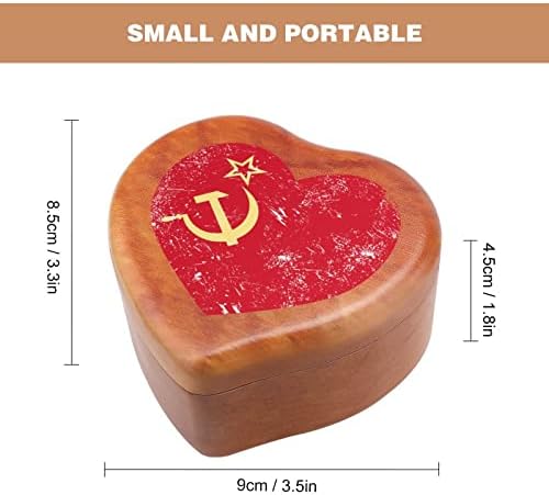 Комунизам Советски Сојуз Ретро знаме Дрвена музичка кутија со форма на срцева форма на музички кутии гроздобер дрвена кутија за подарок