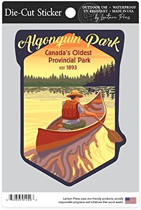 Die Cut налепница Алгонкин Парк, Онтарио, сцена со кану, налепница за винил од контура од 3 до 6 инчи ,, големи