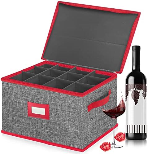 Veryly Wine стакло кутија за складирање со делители, куќиште за складирање на Stemware, тврда школка, стабилна до 12 чаши, контејнери за стакло