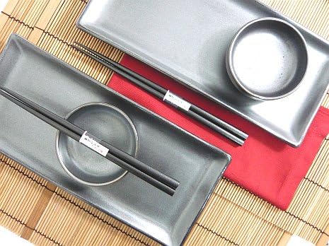 Сет за суши Направен Во Јапонија - Мишушисет Црна Кристална Керамичка Чинија За Суши Поставена За Двајца