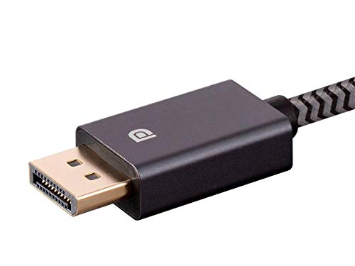 Monoprice Displayport 1.4 Easyplug најлон плетенка кабел - 6 стапки - сива | До 32,4 Gbps, 8K@60Hz, DPCP, HDCP, 3D видео, HBR3, DSC 1.2