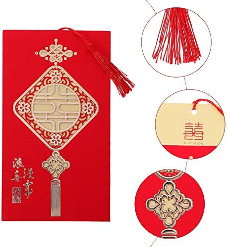 Амосфун Празни Картички 10 парчиња Кинески Картички За Покана За Свадба Кинески Традиционални Свадбени Картички Со Пликови И Црвен Џеб Од Ресни За Материјали За Св?